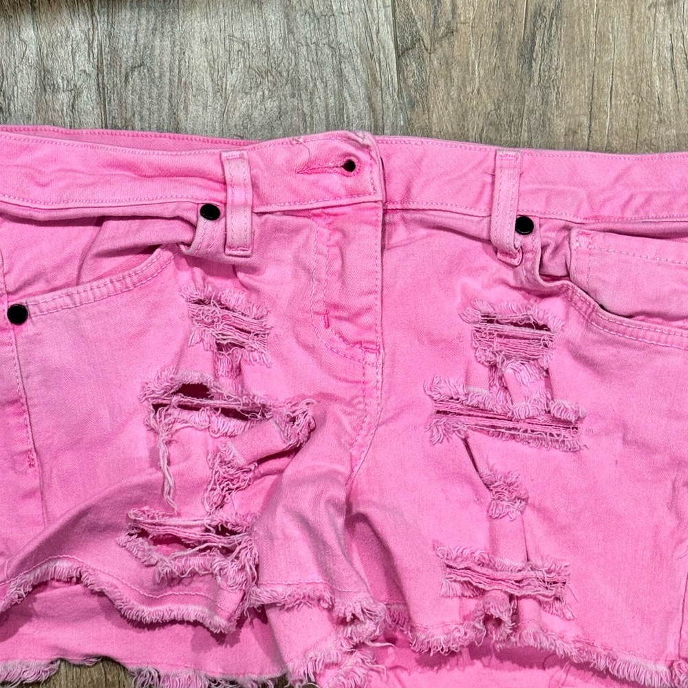 Trendy Pink Distressed Jean Shorts